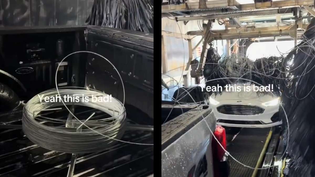 哦买糕：美男子开皮卡进洗车房，结果车斗有一卷铁丝