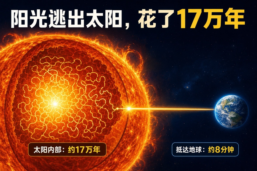 为什么阳光到地球只要8分钟,出发却要17万年?