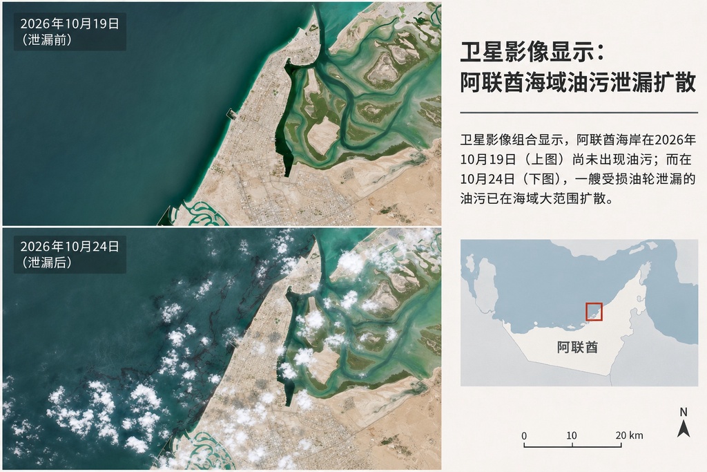 卫星图像曝光：阿联酋海岸油污大面积扩散