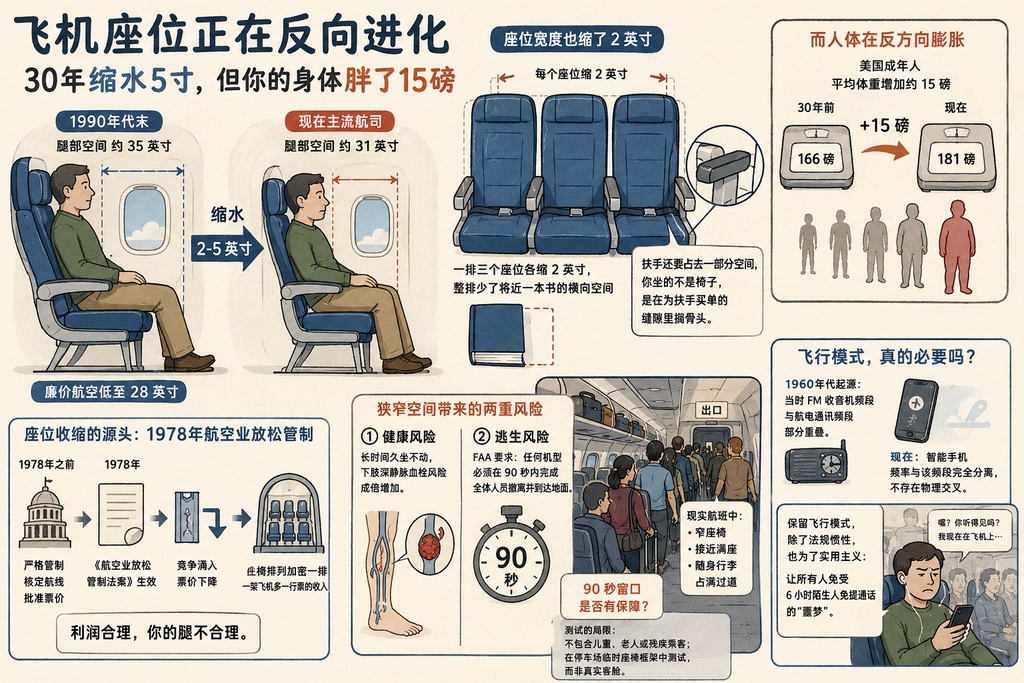 美国人比以前更胖，但飞机座位反而缩水了