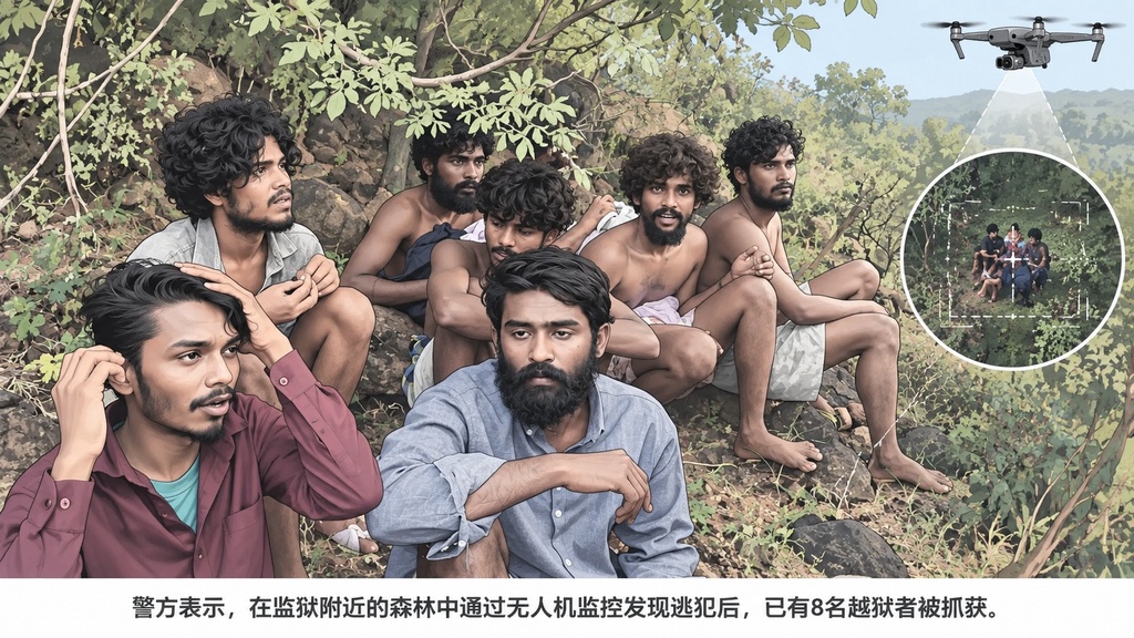 印度17名囚犯假发病越狱,被警方以无人机搜捕全部抓回